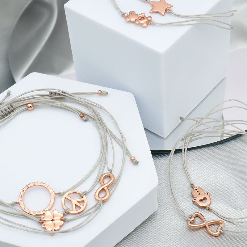 Custom Trendy Woman Girl Jewelry Rose-gold Plating Star Plane Circle Bear Adjustable 925 Sterling Silver Small Charms  Bracelets