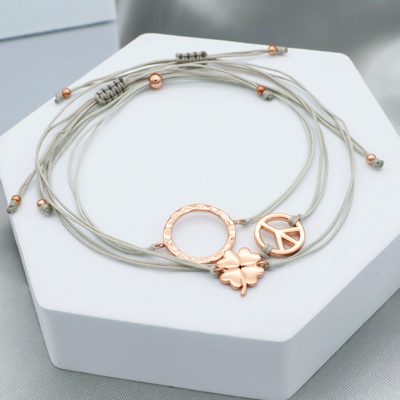 Custom Trendy Woman Girl Jewelry Rose-gold Plating Star Plane Circle Bear Adjustable 925 Sterling Silver Small Charms  Bracelets