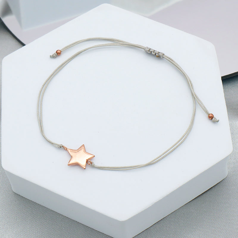 Custom Trendy Woman Girl Jewelry Rose-gold Plating Star Plane Circle Bear Adjustable 925 Sterling Silver Small Charms  Bracelets