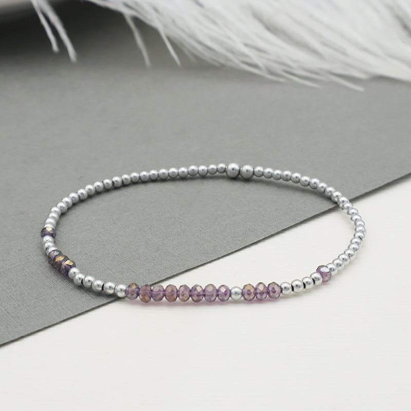 Good Quality  Wholesale Trendy Women Custom Jewelry Purple Glass Crystal Charm Bracelet Handmade Beads Bracelets Set