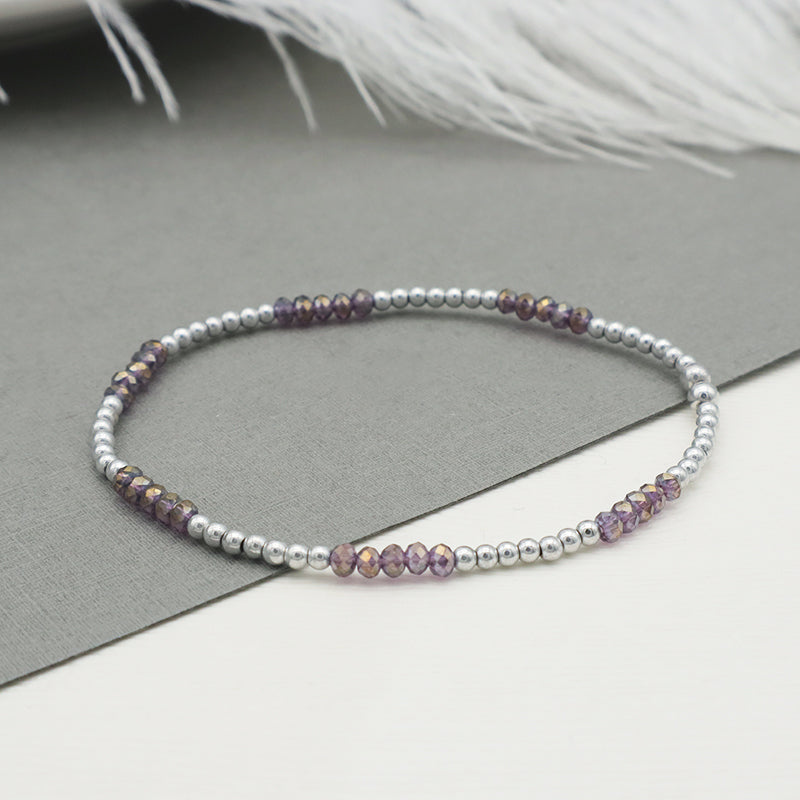 Good Quality  Wholesale Trendy Women Custom Jewelry Purple Glass Crystal Charm Bracelet Handmade Beads Bracelets Set