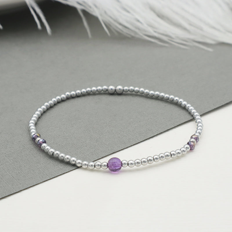 Good Quality  Wholesale Trendy Women Custom Jewelry Purple Glass Crystal Charm Bracelet Handmade Beads Bracelets Set
