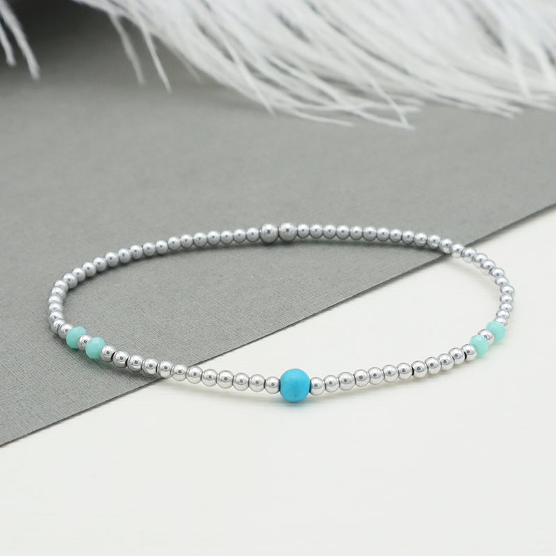 Handmade Wholesale Trendy Woman Girl Kid Baby Jewelry Custom Blue Beaded Bracelets Glass Crystal Charms  Bracelets