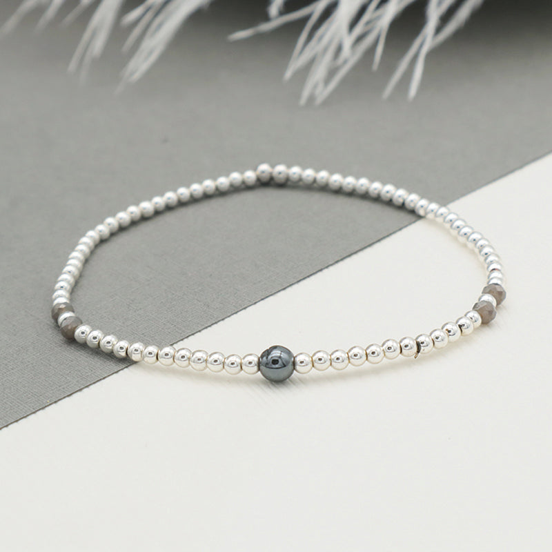 Oem Wholesale Summer Girl Kid Grey Handmade Glass Crystal Jewelry Beaded Bracelet Charm