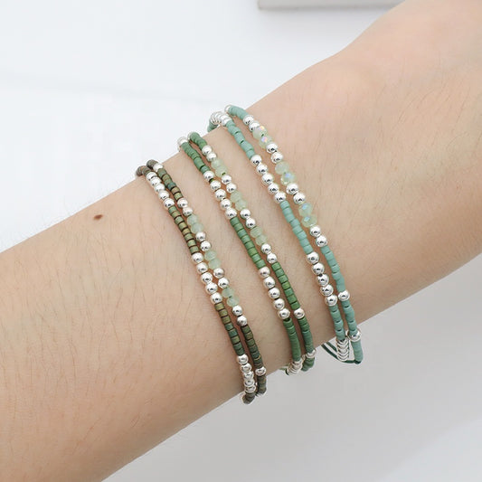 Double Layer Handmade Miyuki Beaded Bracelet Jewelry Fashion Women Multi Color Custom 925 Sterling Silver Beads Bracelet
