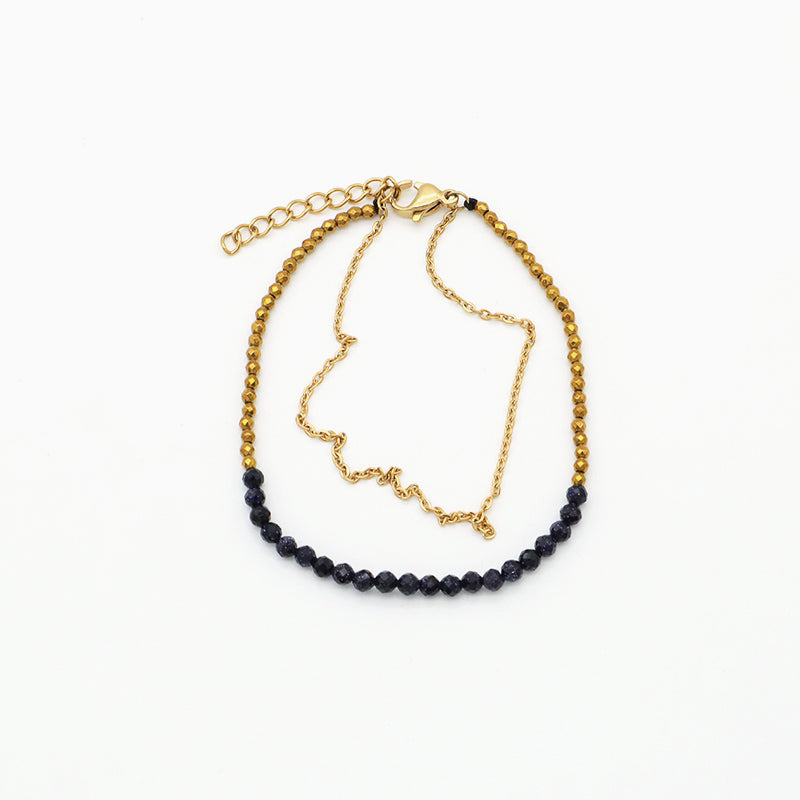 Handmade Double Layer beaded bracelet jewelry Gold Plated Stainless steel chain natural stone beads bracelet for teen girl women