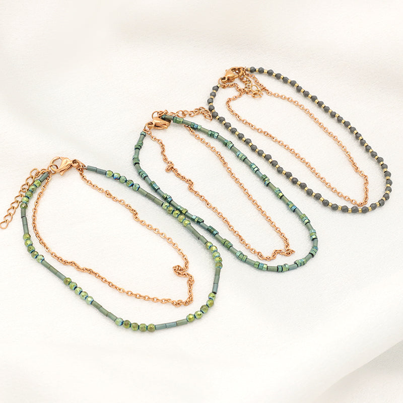 Double laminar Gold Plated Stainless steel chain beaded bracelet Jewelry Women Handmade Natural Stone beads for bracelet making