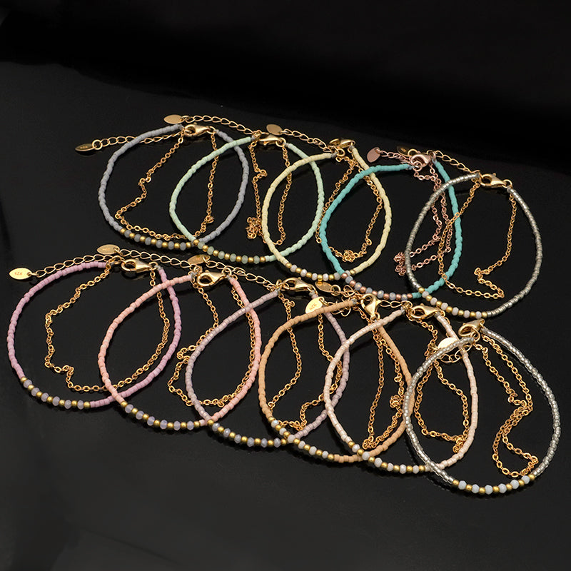 Multi Color Handmade 925 sterling silver Glass crystal Miyuki beads Bracelet adjustable Double layer Gold Plated beaded bracelet