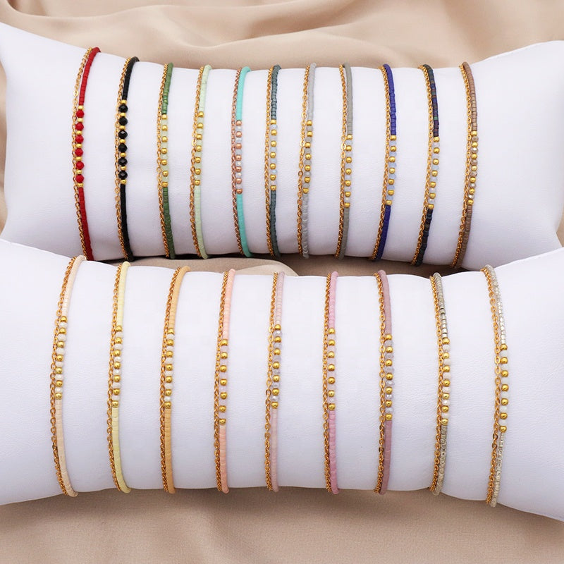 Multi Color Handmade 925 sterling silver Glass crystal Miyuki beads Bracelet adjustable Double layer Gold Plated beaded bracelet