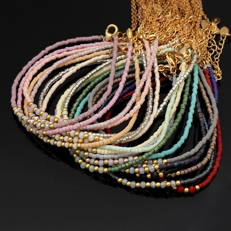 Multi Color Handmade 925 sterling silver Glass crystal Miyuki beads Bracelet adjustable Double layer Gold Plated beaded bracelet