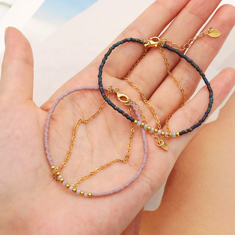 Multi Color Handmade 925 sterling silver Glass crystal Miyuki beads Bracelet adjustable Double layer Gold Plated beaded bracelet