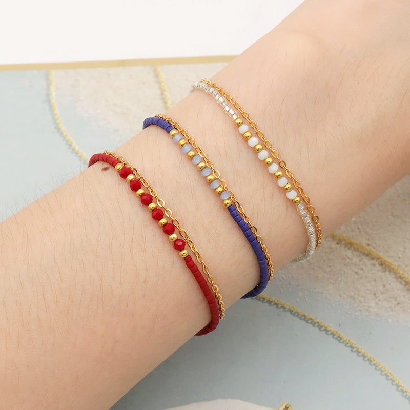 Multi Color Handmade 925 sterling silver Glass crystal Miyuki beads Bracelet adjustable Double layer Gold Plated beaded bracelet