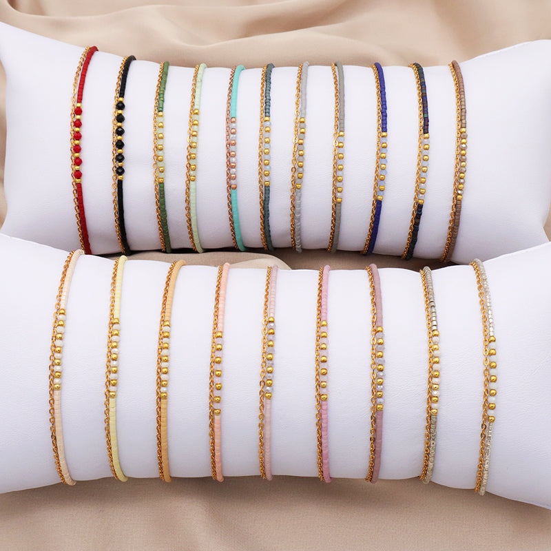 Multi Color Handmade 925 sterling silver Glass crystal Miyuki beads Bracelet adjustable Double layer Gold Plated beaded bracelet