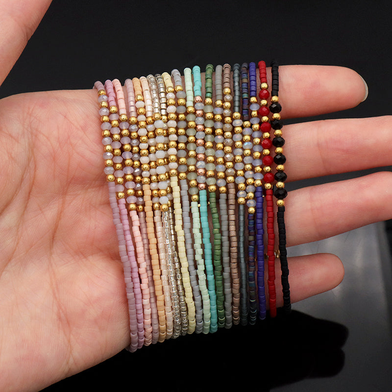 Multi Color Handmade 925 sterling silver Glass crystal Miyuki beads Bracelet adjustable Double layer Gold Plated beaded bracelet