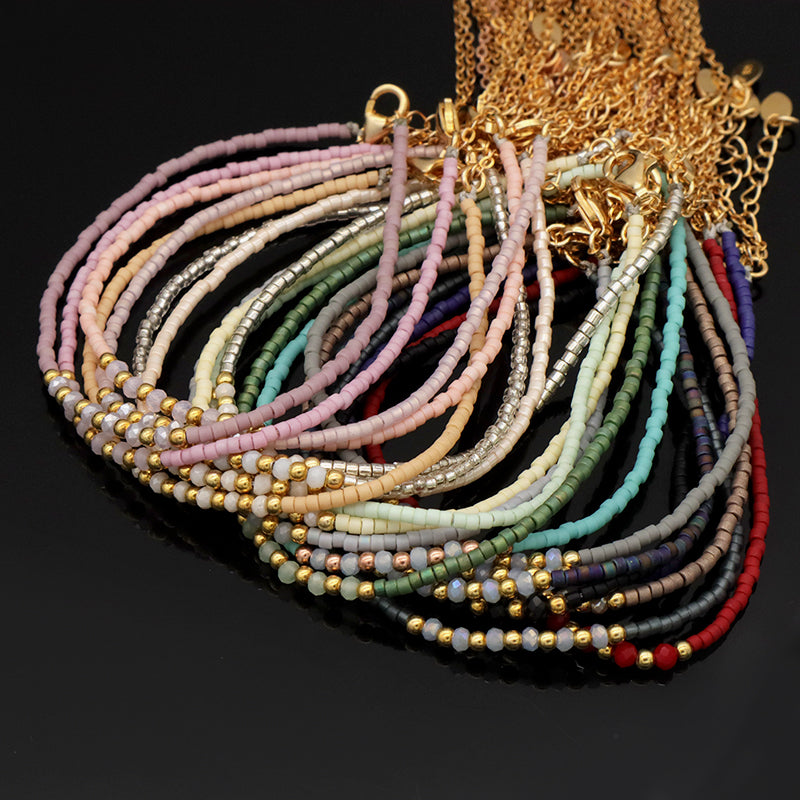 Multi Color Handmade 925 sterling silver Glass crystal Miyuki beads Bracelet adjustable Double layer Gold Plated beaded bracelet