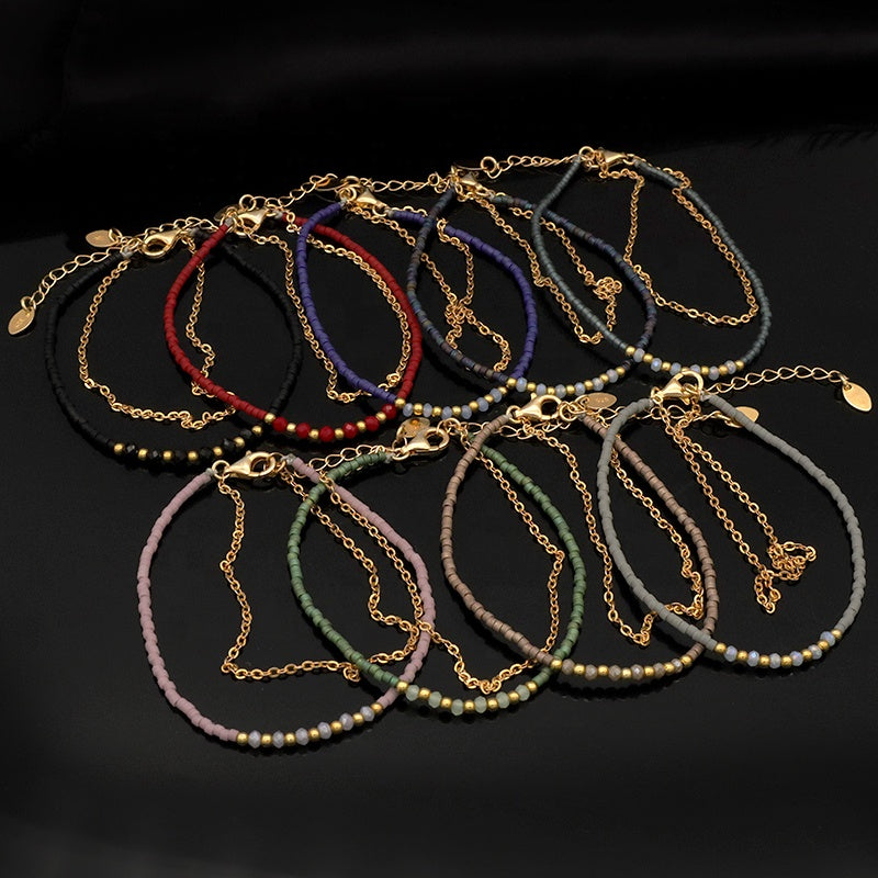 Multi Color Handmade 925 sterling silver Glass crystal Miyuki beads Bracelet adjustable Double layer Gold Plated beaded bracelet