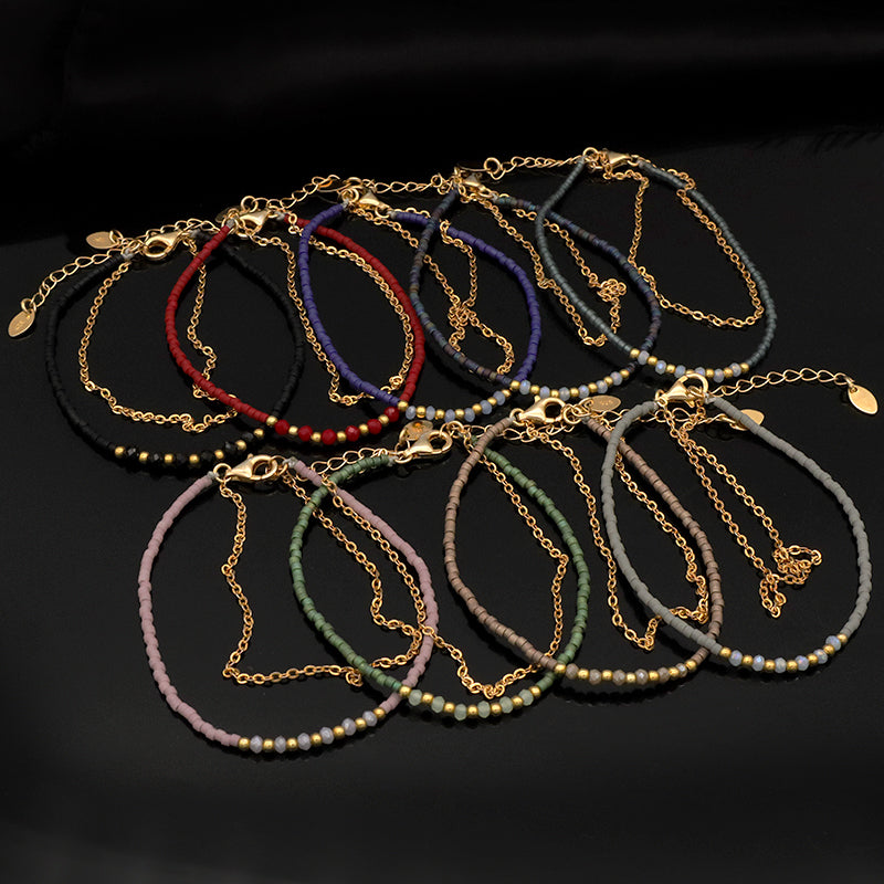 Multi Color Handmade 925 sterling silver Glass crystal Miyuki beads Bracelet adjustable Double layer Gold Plated beaded bracelet