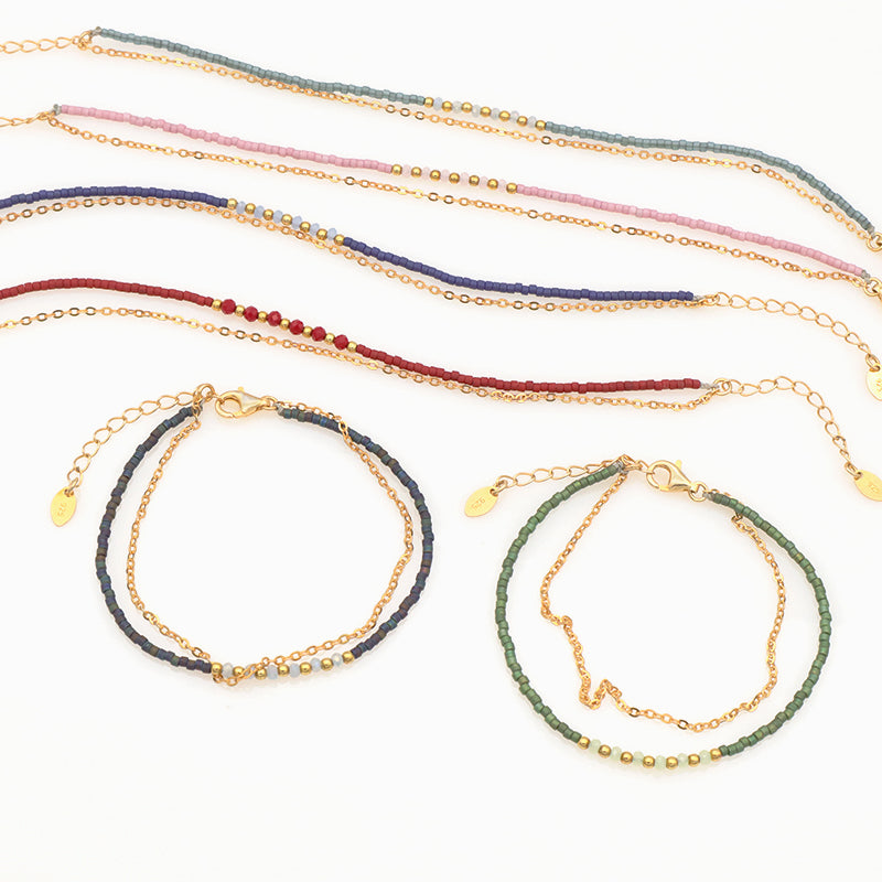 Multi Color Handmade 925 sterling silver Glass crystal Miyuki beads Bracelet adjustable Double layer Gold Plated beaded bracelet