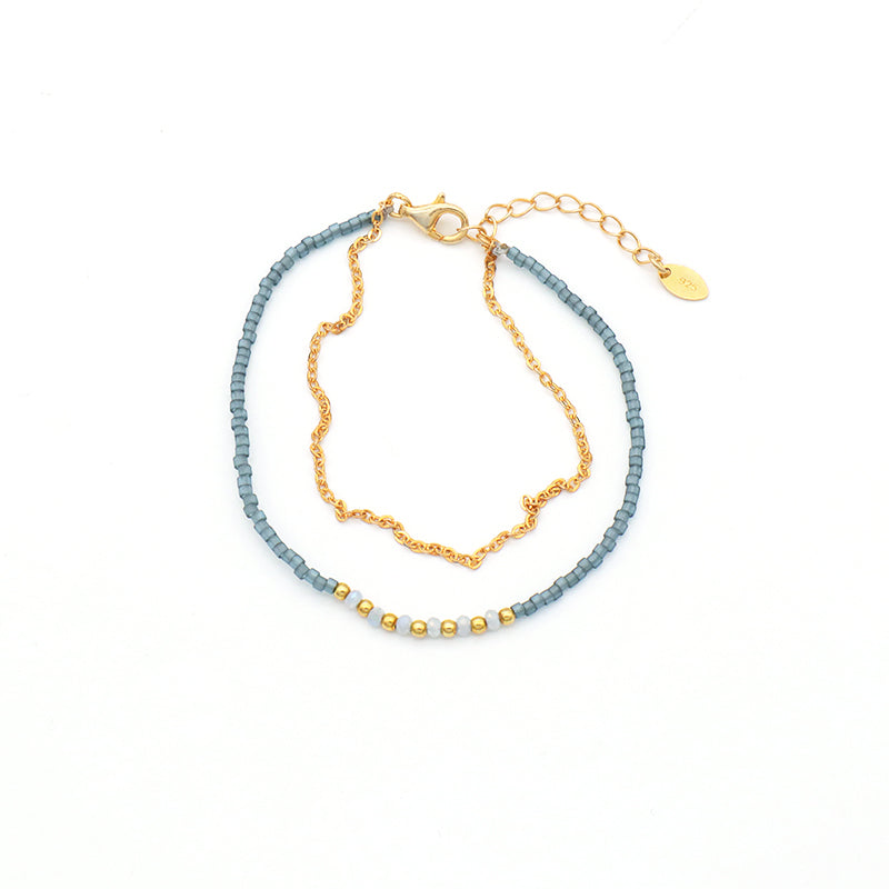 Multi Color Handmade 925 sterling silver Glass crystal Miyuki beads Bracelet adjustable Double layer Gold Plated beaded bracelet