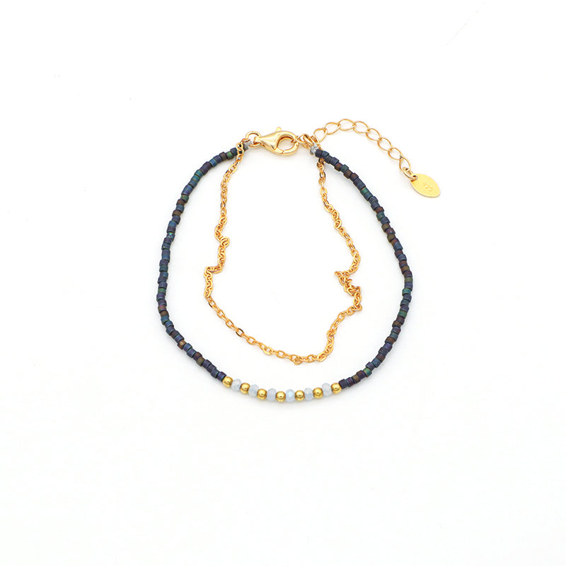 Multi Color Handmade 925 sterling silver Glass crystal Miyuki beads Bracelet adjustable Double layer Gold Plated beaded bracelet