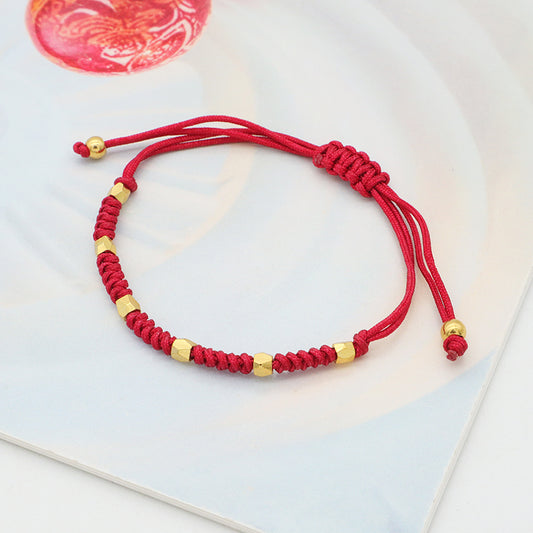 Custom Handmade String Braided Rope Bracelet Jewelry Adjustable Gold Plated Brass Beads Woven Bracelets For Teen Girl Women