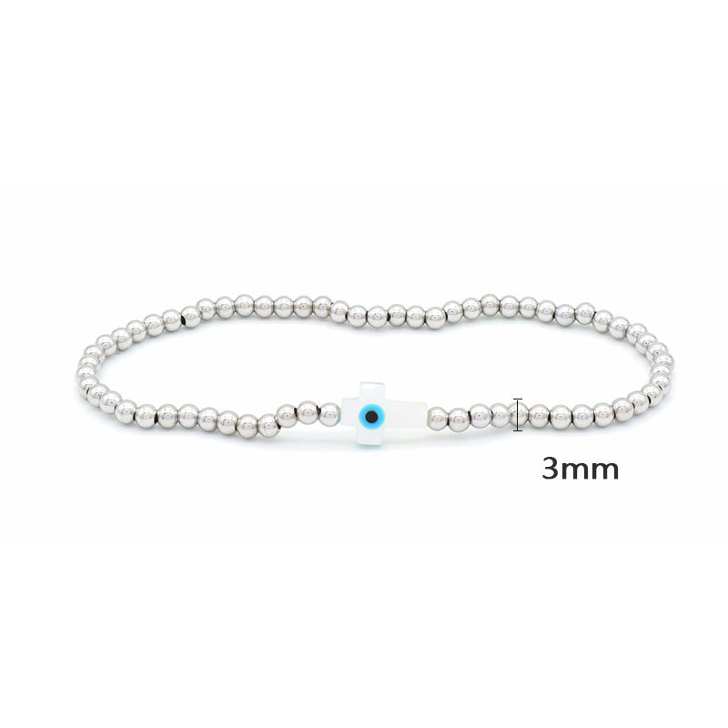 Newest Wholesale Evils Eye Beaded Bracelet stainless steel beads Shell Cross Bracelet For Teen Girl Women