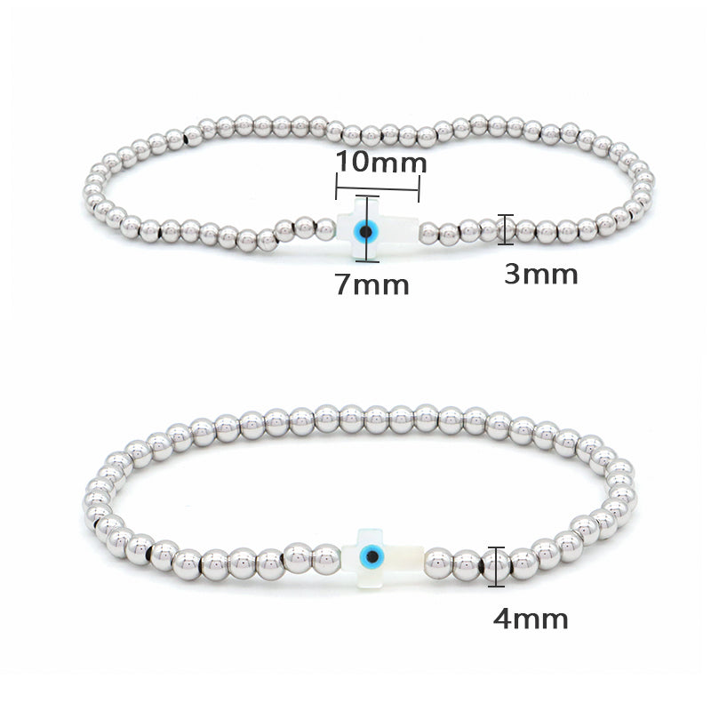 Newest Wholesale Evils Eye Beaded Bracelet stainless steel beads Shell Cross Bracelet For Teen Girl Women
