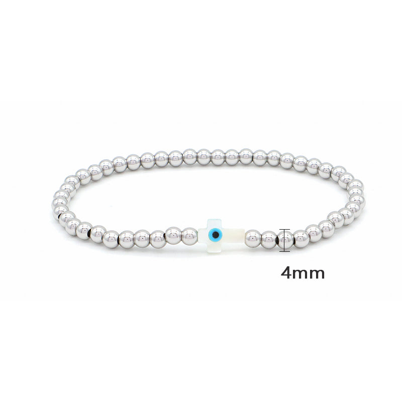 Newest Wholesale Evils Eye Beaded Bracelet stainless steel beads Shell Cross Bracelet For Teen Girl Women