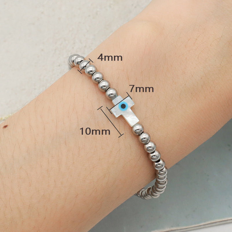 Newest Wholesale Evils Eye Beaded Bracelet stainless steel beads Shell Cross Bracelet For Teen Girl Women