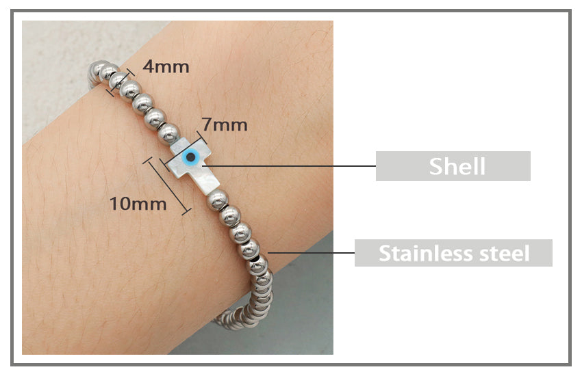 Newest Wholesale Evils Eye Beaded Bracelet stainless steel beads Shell Cross Bracelet For Teen Girl Women