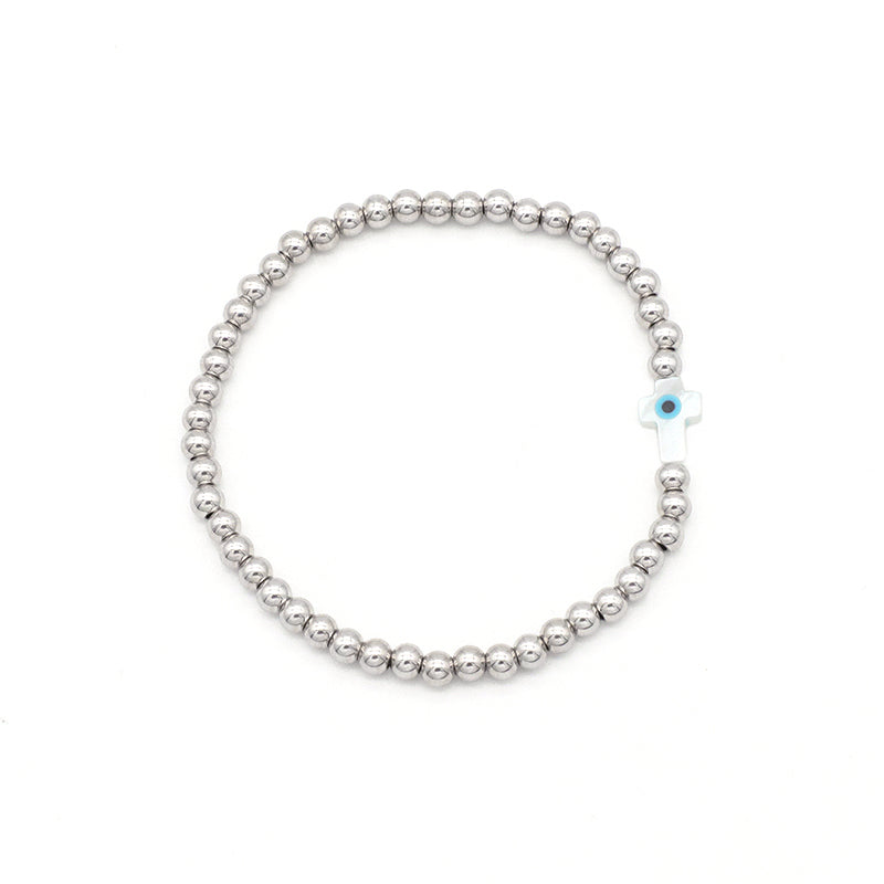 Newest Wholesale Evils Eye Beaded Bracelet stainless steel beads Shell Cross Bracelet For Teen Girl Women