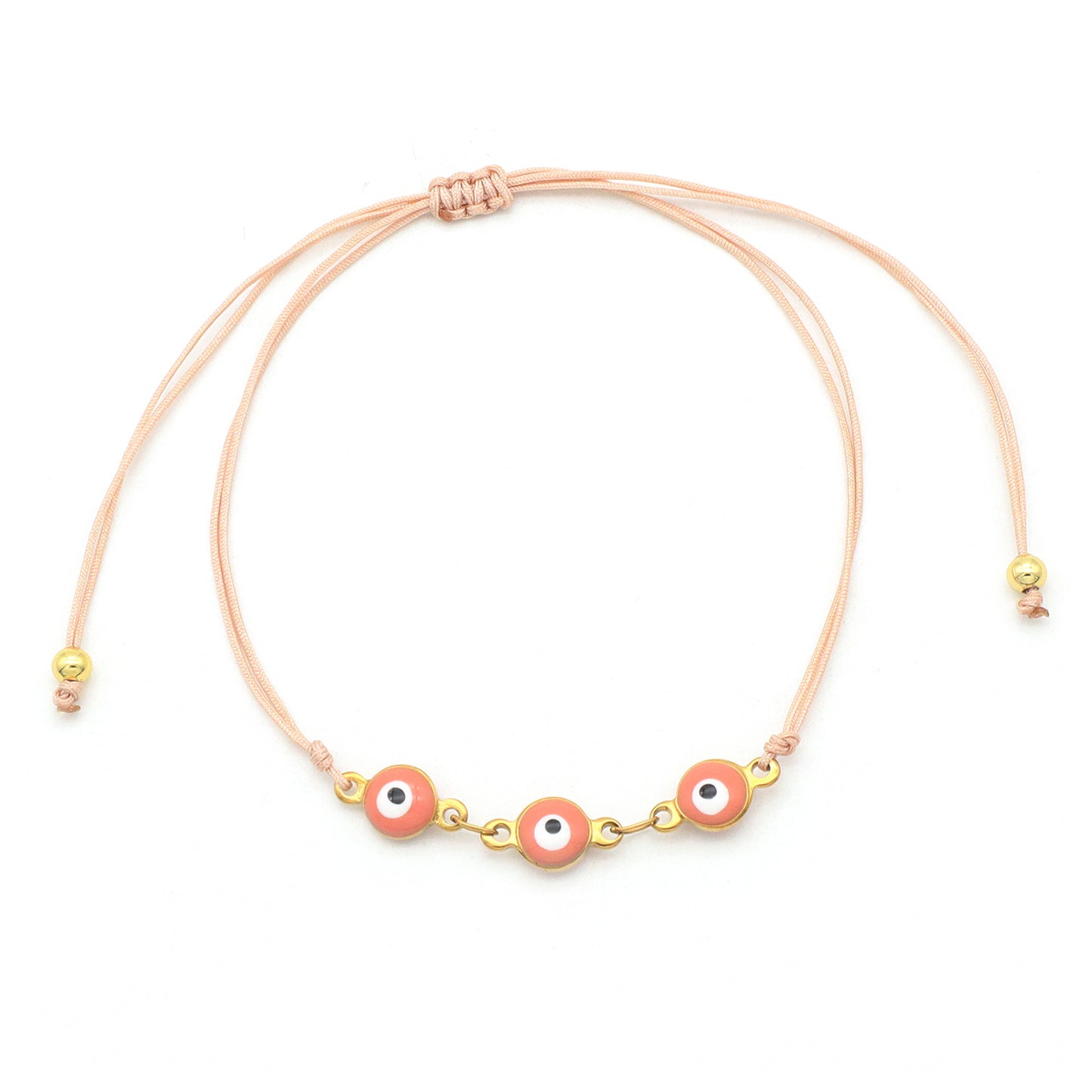 Handmade Customizable 6mm round enamel evil eyes stainless steel bracelet with cotton wire