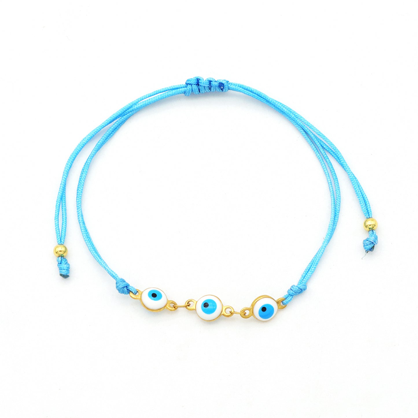 Handmade Customizable 6mm round enamel evil eyes stainless steel bracelet with cotton wire