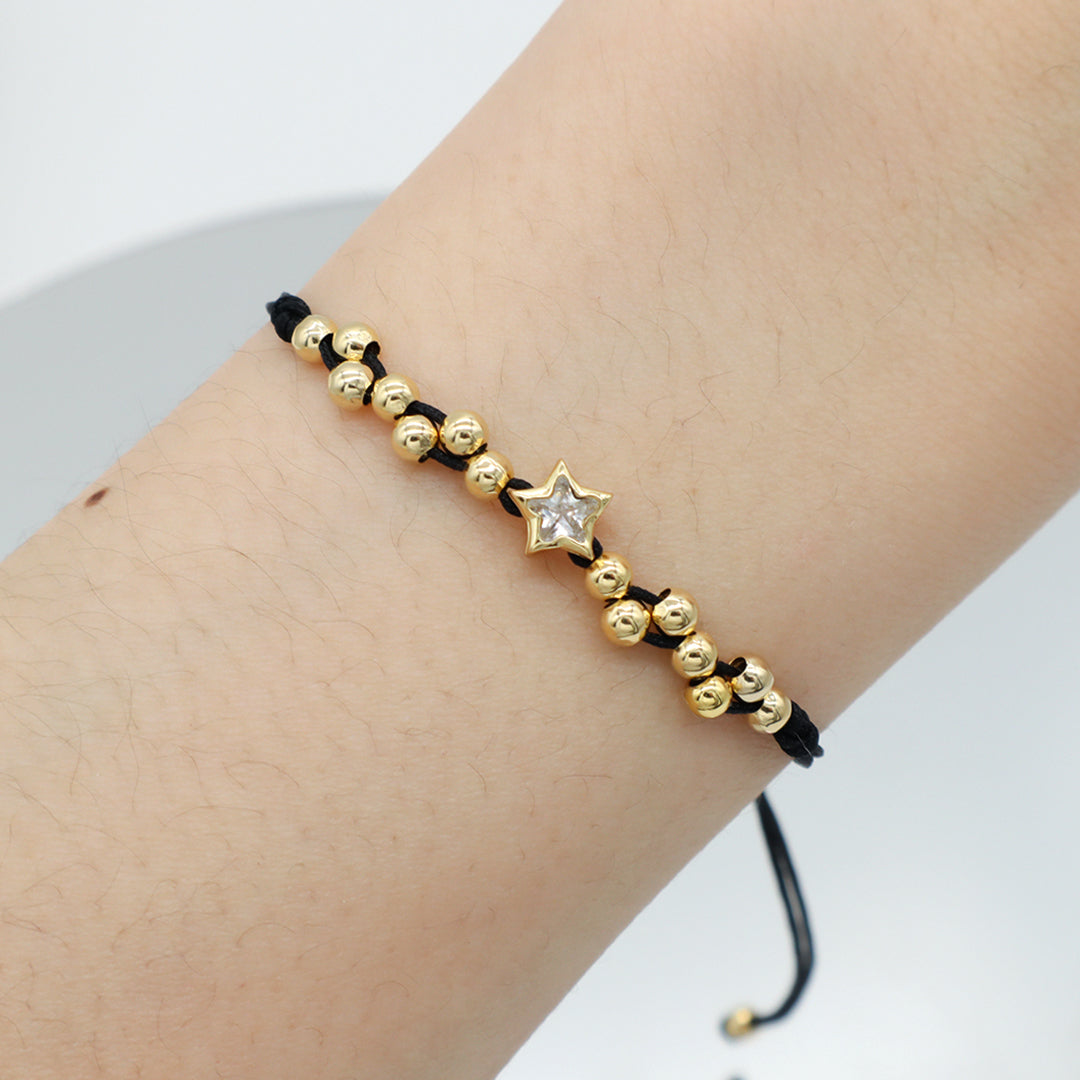 Wholesale Manufacture Customized OEM Gold Plated Beads Adjustable Braided Rope Star Charm Handmade Woven Bracelet For Women Girls