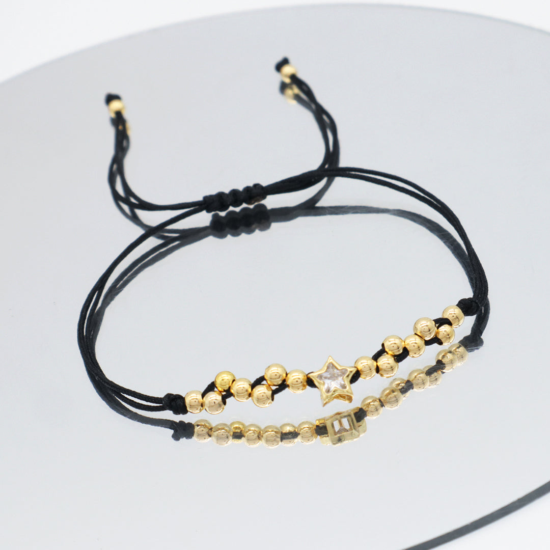 Wholesale Manufacture Customized OEM Gold Plated Beads Adjustable Braided Rope Star Charm Handmade Woven Bracelet For Women Girls