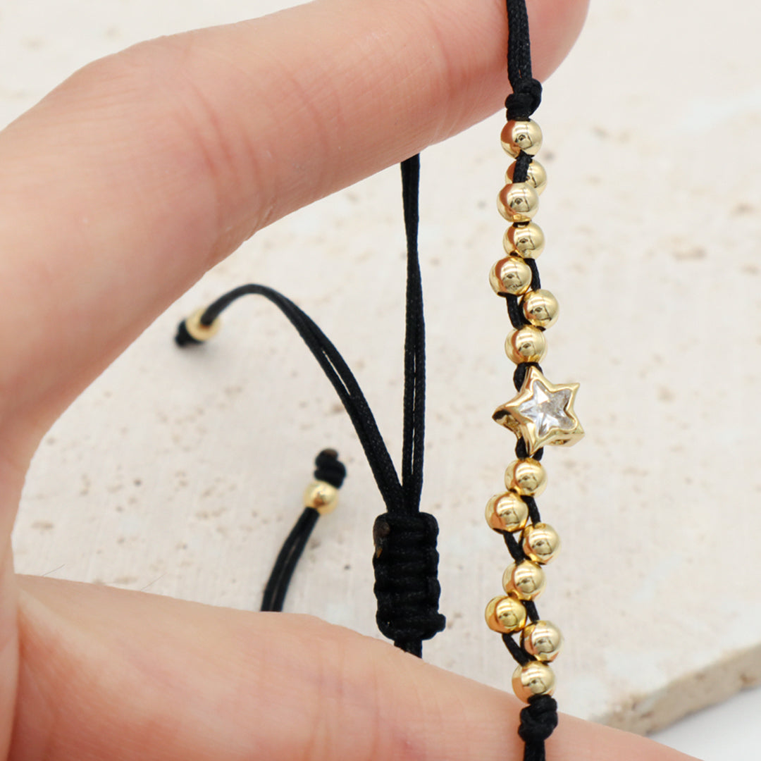 Wholesale Manufacture Customized OEM Gold Plated Beads Adjustable Braided Rope Star Charm Handmade Woven Bracelet For Women Girls
