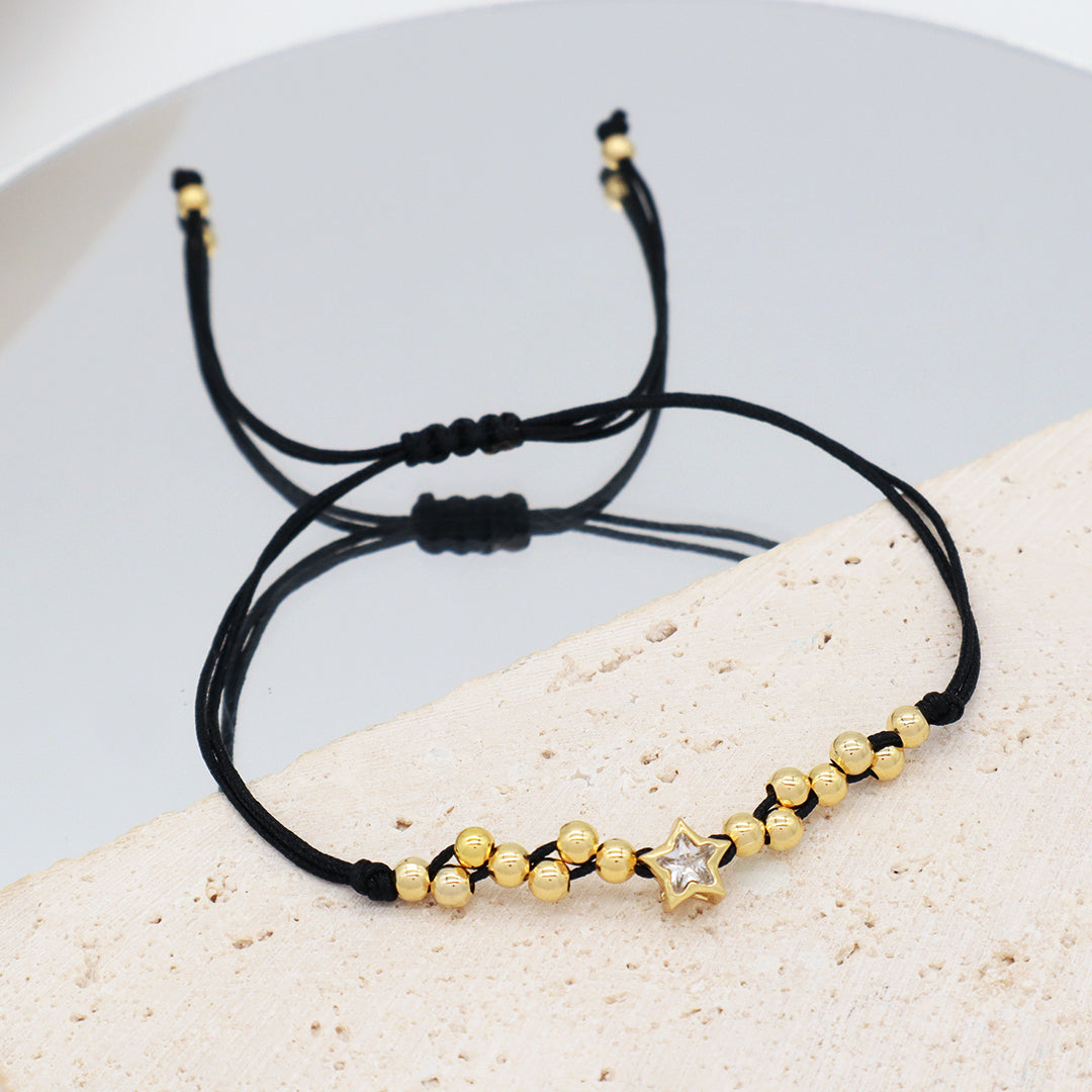 Wholesale Manufacture Customized OEM Gold Plated Beads Adjustable Braided Rope Star Charm Handmade Woven Bracelet For Women Girls