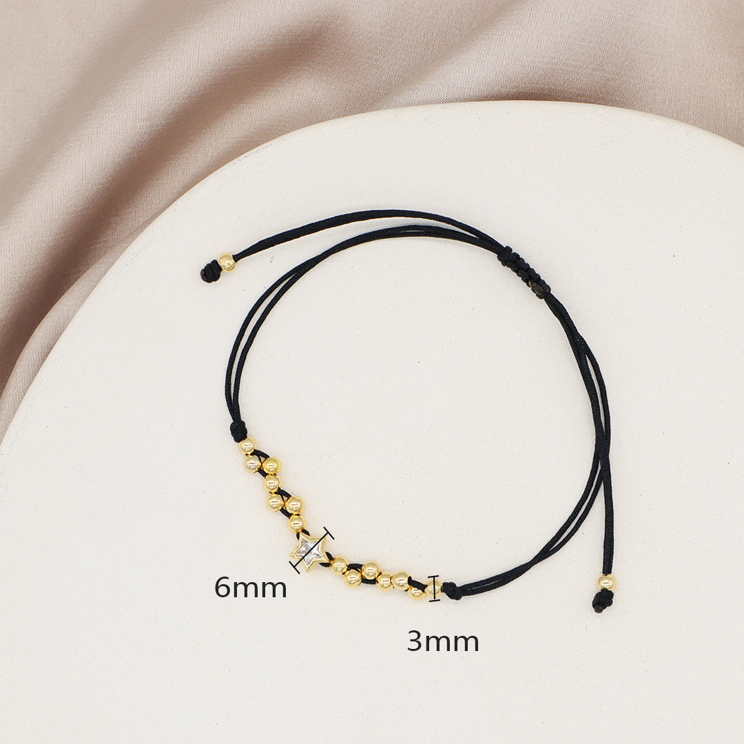 Wholesale Manufacture Customized OEM Gold Plated Beads Adjustable Braided Rope Star Charm Handmade Woven Bracelet For Women Girls