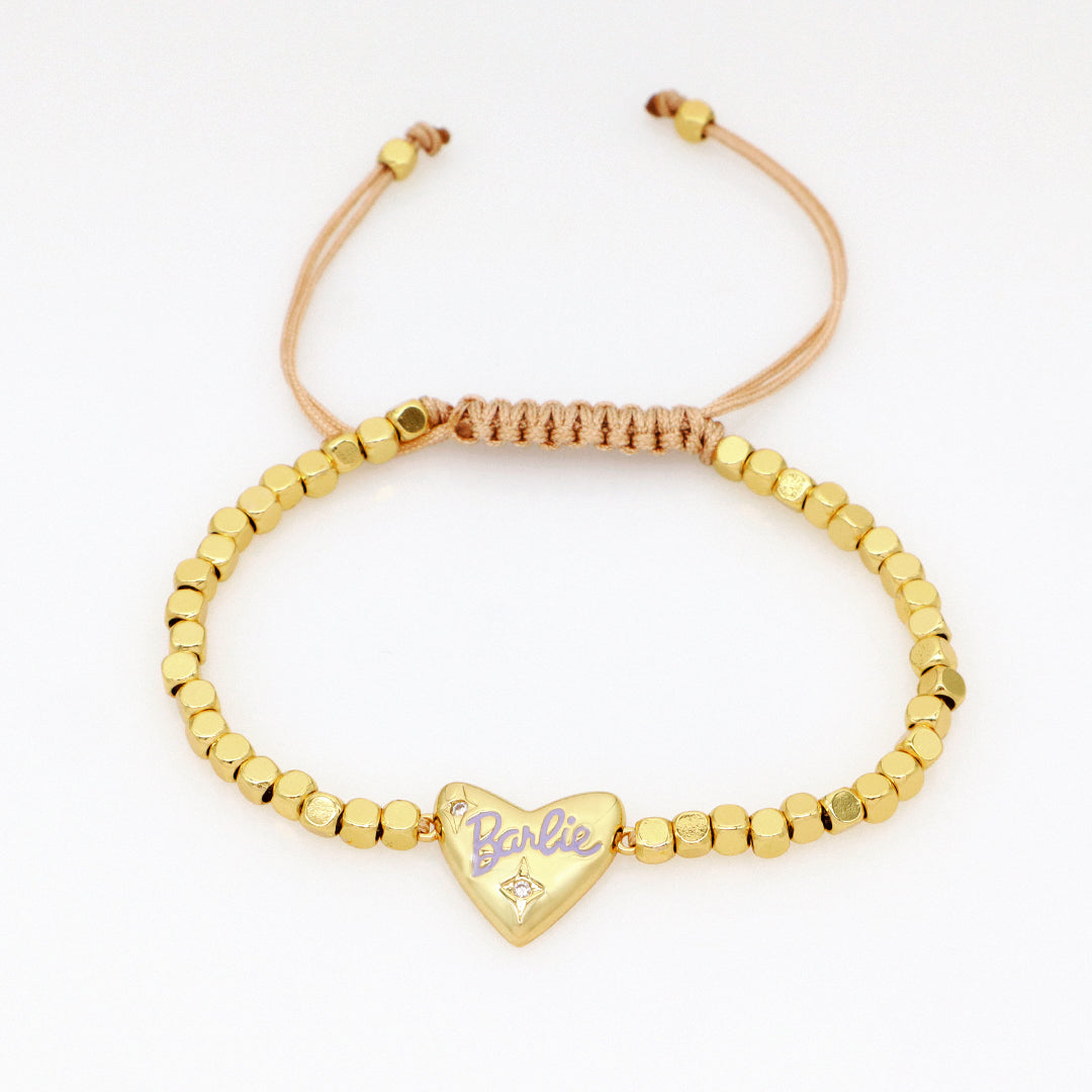 Manufacture Customized Women Jewelry OEM Handmade Gold Plated CZ Enamel Heart Charm 3mm Brass Square beaded bracelet