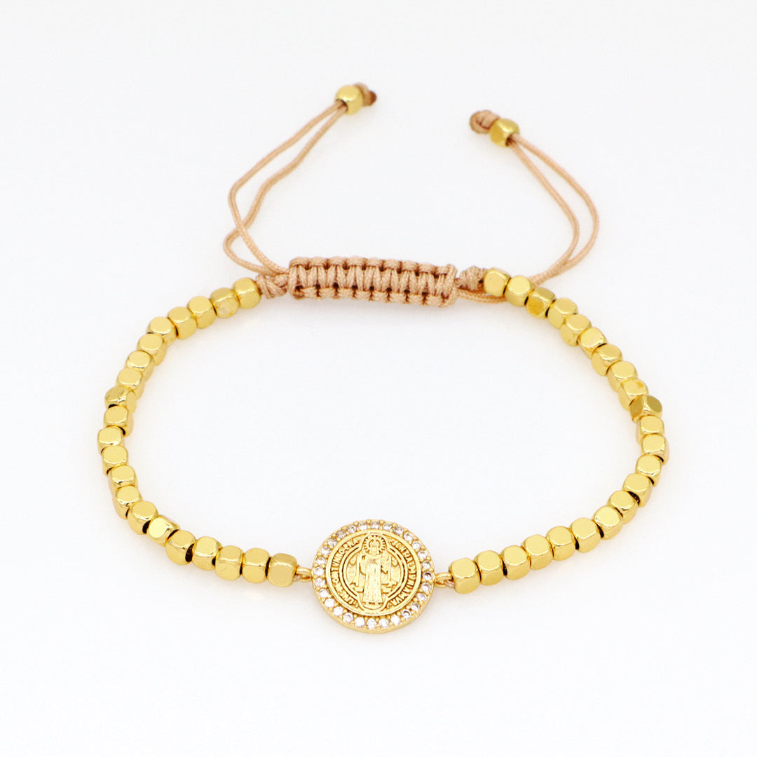 Manufacture Customized Women Jewelry OEM Handmade Gold Plated CZ Enamel Heart Charm 3mm Brass Square beaded bracelet