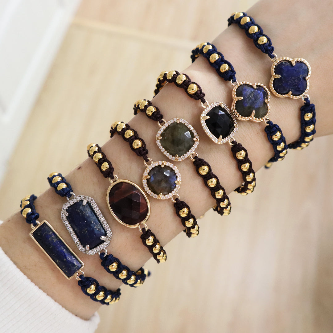 Manufacture Adjustable 4mm Brass Beads Woven Bracelet Factory Custom Women OEM Handmade Gold Plated Natural Stone Charm Bracelet