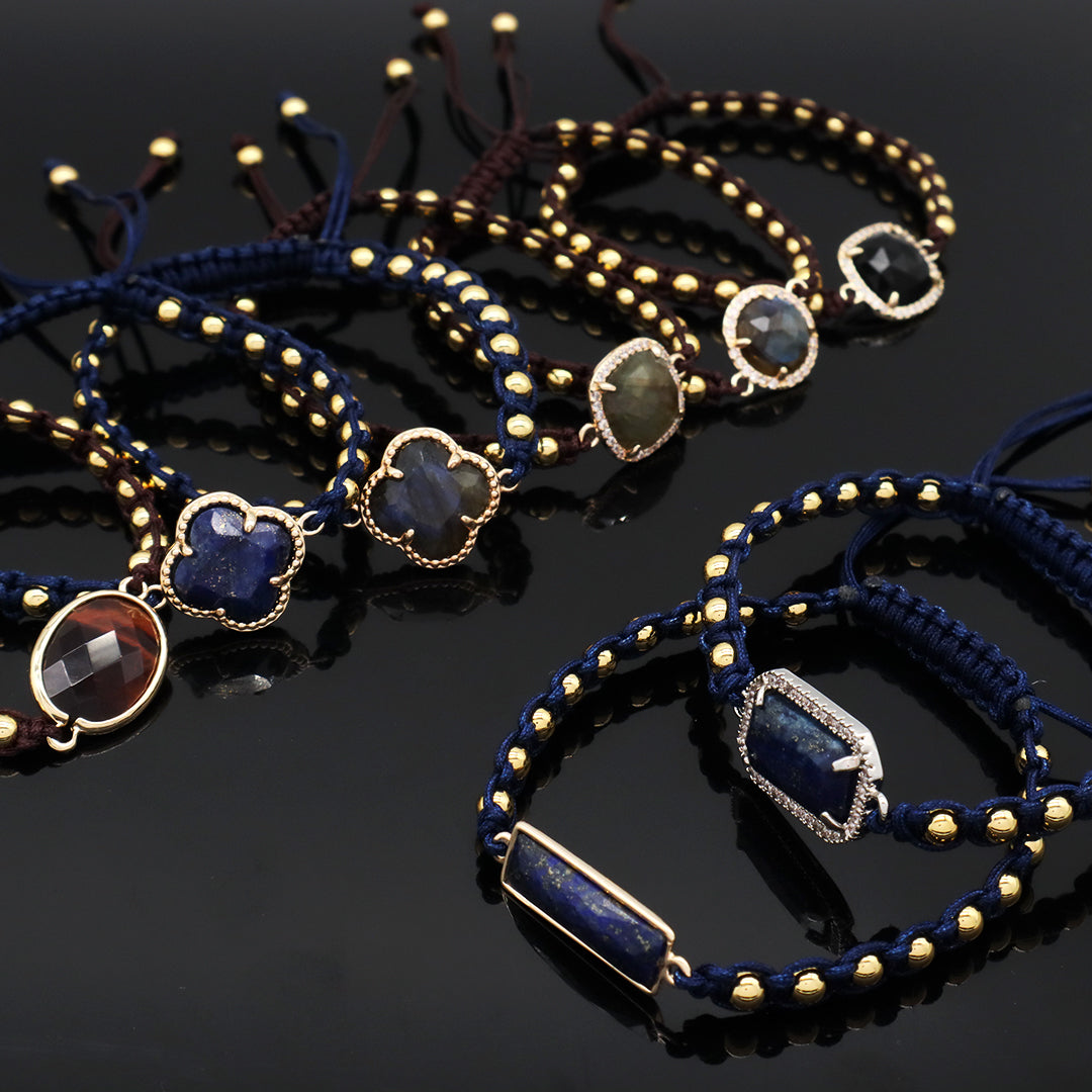 Manufacture Adjustable 4mm Brass Beads Woven Bracelet Factory Custom Women OEM Handmade Gold Plated Natural Stone Charm Bracelet