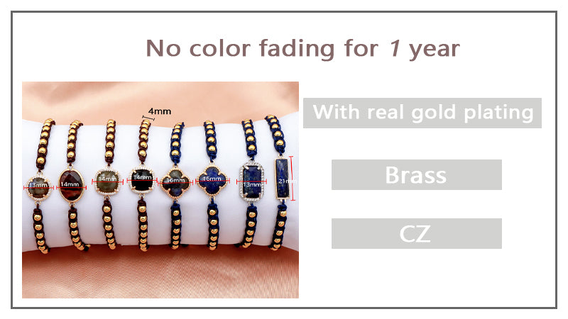 Manufacture Adjustable 4mm Brass Beads Woven Bracelet Factory Custom Women OEM Handmade Gold Plated Natural Stone Charm Bracelet