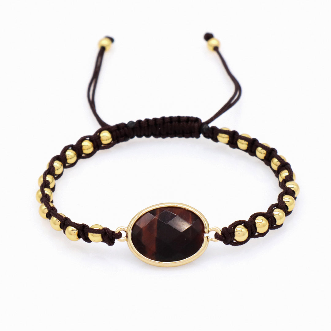 Manufacture Adjustable 4mm Brass Beads Woven Bracelet Factory Custom Women OEM Handmade Gold Plated Natural Stone Charm Bracelet