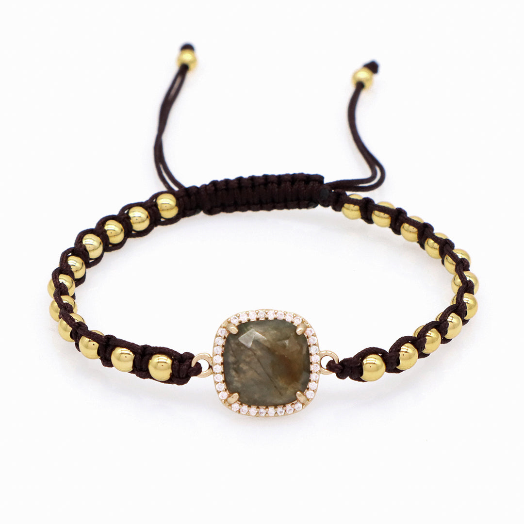 Manufacture Adjustable 4mm Brass Beads Woven Bracelet Factory Custom Women OEM Handmade Gold Plated Natural Stone Charm Bracelet