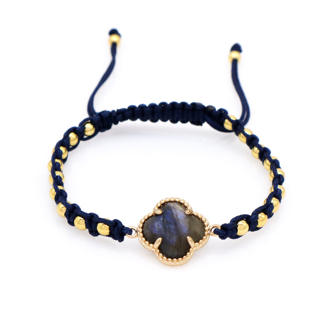 Manufacture Adjustable 4mm Brass Beads Woven Bracelet Factory Custom Women OEM Handmade Gold Plated Natural Stone Charm Bracelet