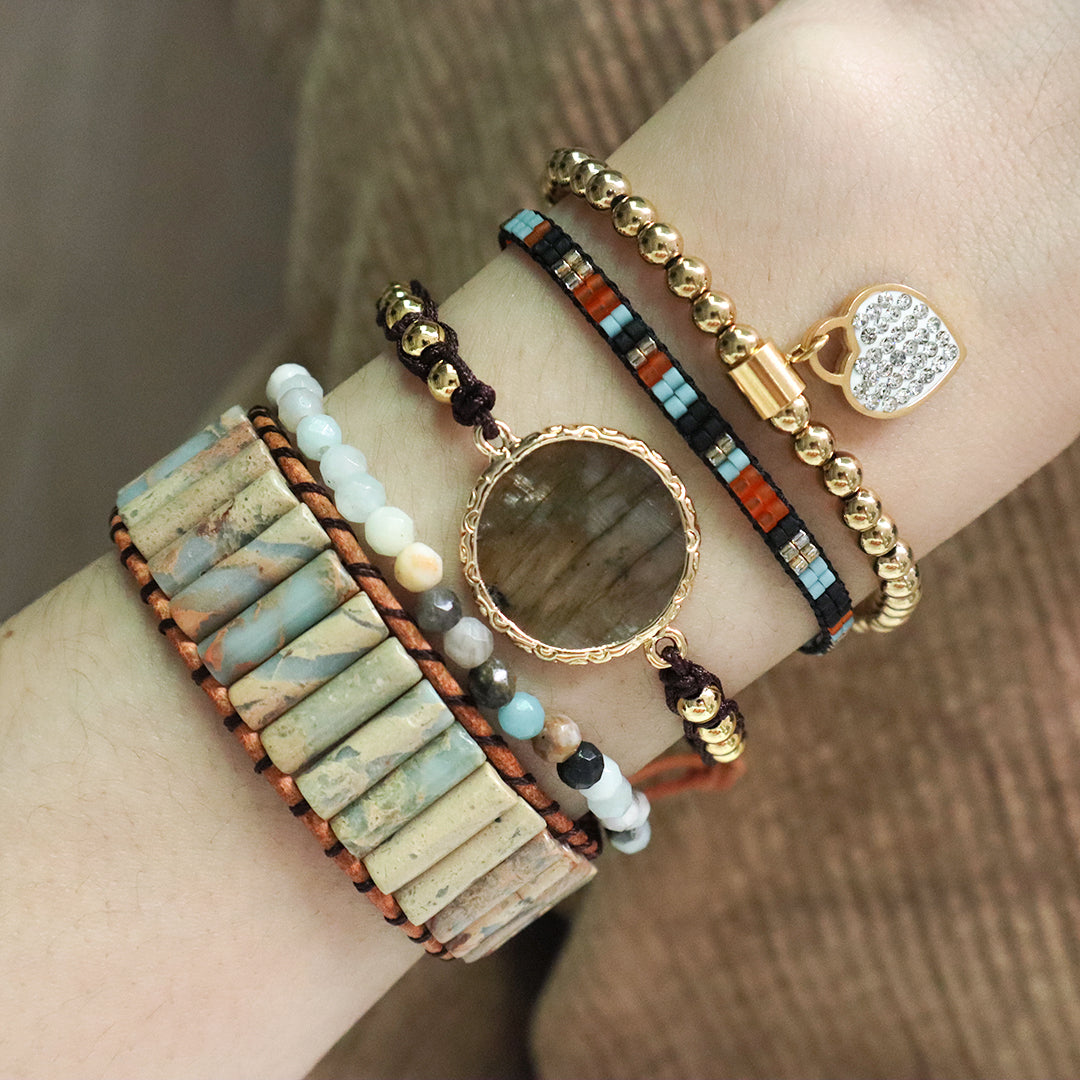 Custom Factory Blue Handmade Woven Friendship Gold plated 4mm Beaded OEM Natural Stone Charm bracelets for women jewelry beads
