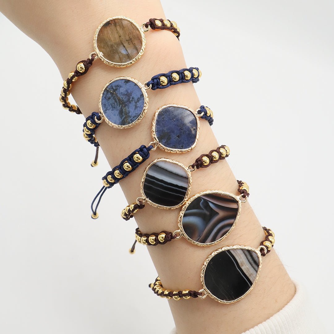 Custom Factory Blue Handmade Woven Friendship Gold plated 4mm Beaded OEM Natural Stone Charm bracelets for women jewelry beads