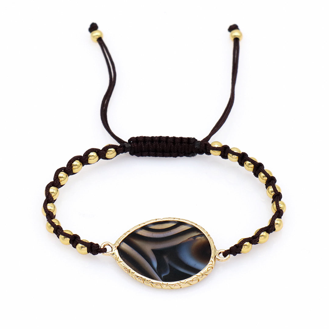 Custom Factory Blue Handmade Woven Friendship Gold plated 4mm Beaded OEM Natural Stone Charm bracelets for women jewelry beads