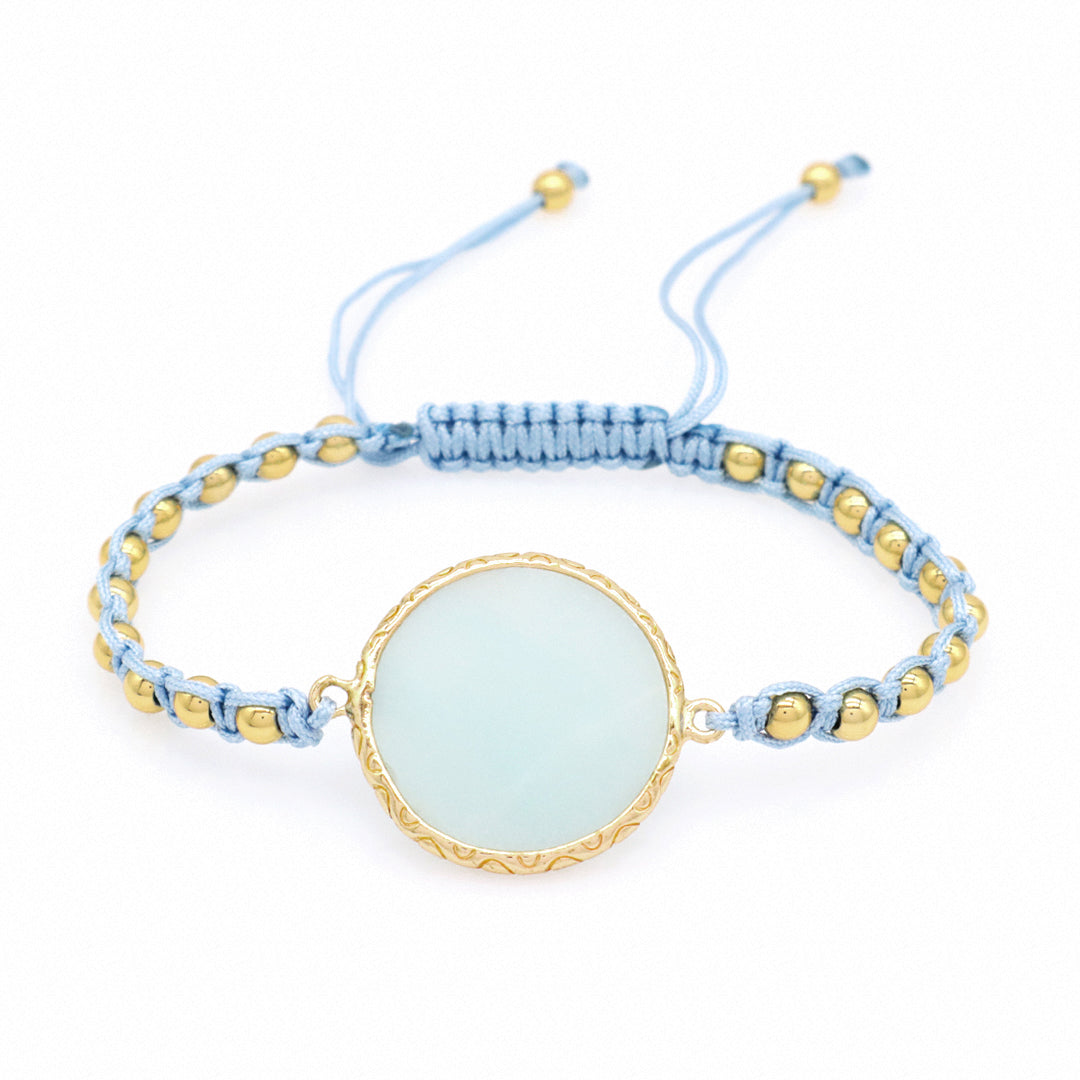 Custom Factory Blue Handmade Woven Friendship Gold plated 4mm Beaded OEM Natural Stone Charm bracelets for women jewelry beads